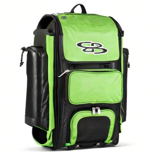 Boombah Catchers Superpack Hybrid Rolling Bat Bag - Multiple Colors - Wheeled & Backpack Version - color: Black/Lime Green