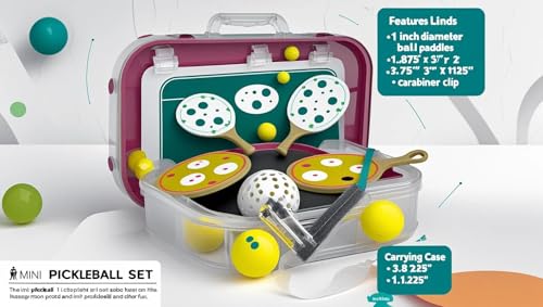 Mini Pickleball Set – Includes 2 Mini Paddles, 1 Ball, Carrying Case & Carabiner Clip – Portable Pocket-Sized Game for Travel, Office, or Gifts – Fun Desk Toy & Pickleball Lover Gift