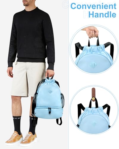 RHDZO Drawstring Backpack Gym Backpack with Shoe Compartment for Men Women String Sports Bag with Wet Pocket Cinch Swim Beach Bag, Large Blue - color: Large Blue