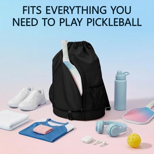 Pickleball Backpack for Women, Fit 2 to 4 Paddles, Pickleball Backpack with Shoe Compartment, Pickle Bag as Gifts for Beginner, Large Capacity Pickle Ball Bag with Paddle Cover Pocket - color: Black