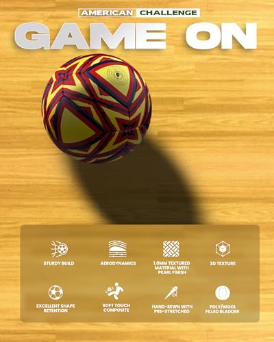 ZALLY Futsal Ball – Hand Sewn Indoor Soccer Ball with Low Bounce Poly/Wool Bladder & Textured Surface for Control on Futsal Courts & Gym Floors