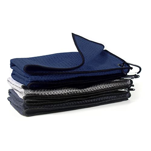 Golf Towel Microfiber Waffle Pattern Golf Towel | Brush Tool Kit with Club Groove Cleaner | Golf Divot Tool | Golf Accessories for Men - color: Navy