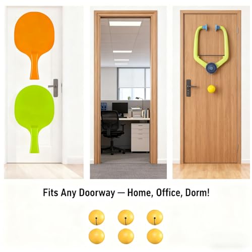 Door Plunking Game, Adjustable Hanging Ping Pong Trainer Set with Racket & Balls