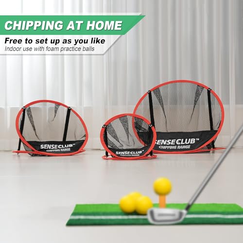 SENSECLUB Foldable Chipping Net with Mat & Balls, Indoor Golf Practice Chipping Target, Backyard Golf Game & Gifts - style: Round Net +Mat +Balls