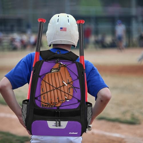 Goloni | Baseball Backpack,Baseball Bag for Adult,Softball Bat Bag with Shoes Compartment,Large Main Compartment for Helmet & accessories, Fence Hook - color: Purple