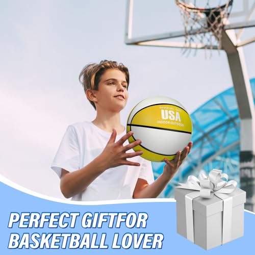 Lenwen 12 Pieces Rubber Basketball Bulk Official Size Basketball with Pump for Game Practice Training Street Ball Sport Gift for Kids Youth Teens Adults Indoor Outdoor Gift Back to School
