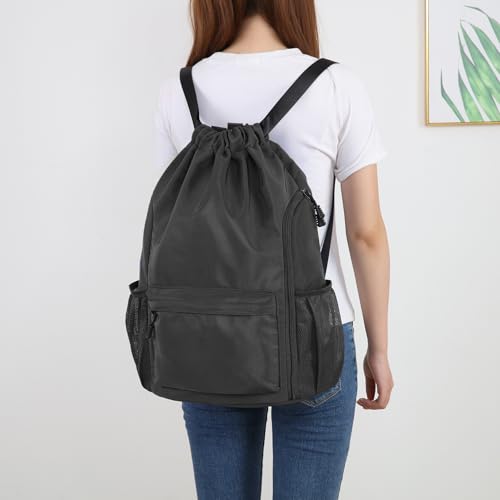 Valleycomfy Waterproof Drawstring Gym Backpack Bag for Men & Women,Sports Gym Bag with Side Pocket Black - color: A-black