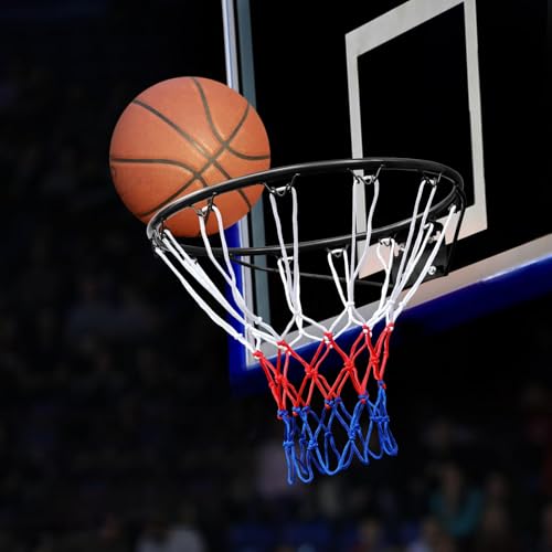 Basketball Rim Replacement Standard 18" Steel Rim Wall Mounted Basketball Goal Hoop with Net for Indoor Outdoor - color: Black