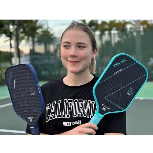 Carbon Fiber Pickleball Paddle 16mm – Professional Pickleball Paddles with Superior Control, Power & Spin – Extended Handle for Two-Handed Grip, USAPA Approved - color: Teal Green&Navy Blue