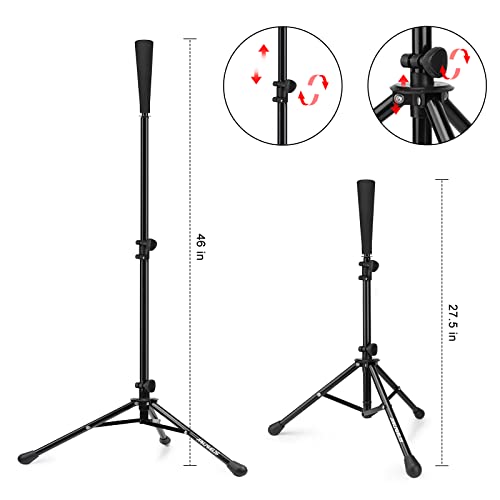 Baseball Tee Batting Tee Softball Tee Portable Travel Hitting Tee,Easy Adjustable Height,Stable Tripod Stand - color: Black