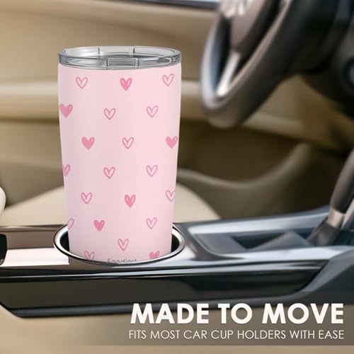SANDJEST Heart Tumbler 20oz, Stainless Steel Travel Cup with Lid, Insulated Coffee Mug, Heart Gifts for Women Girls Friends Sisters on Birthday Christmas Valentine (Pink) - color: Heart 1