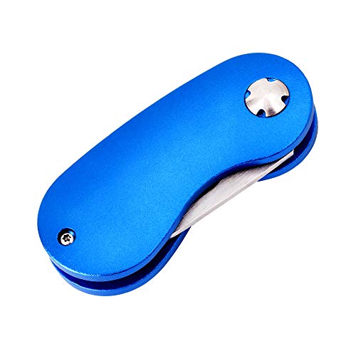 Mile High Life Golf Divot Repair Tool, All Metal Foldable Divot Tool with Pop-up Button & Magnetic Ball Marker - color: Blue Curve