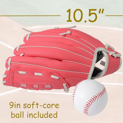 Urby Left Handed Baseball Glove, Left Handed T Ball Glove for Lefty, Left Hand Throw Only. T-Ball & Youth Baseball Gloves. - color: Pink, size: 10.5in Age 4-7