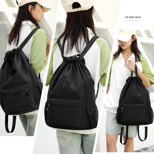 Valleycomfy Waterproof Drawstring Gym Backpack Bag for Men & Women,Sports Gym Bag with Side Pocket Grey - color: A-grey
