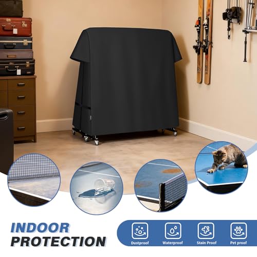 Ping Pong Table Cover Outdoor Waterproof, Dual Function Table Tennis Cover Fits Both Folding Tables and Flat Tables Indoor & Outside 68"L x 6"/30"W x 62"H, Black - color: Black