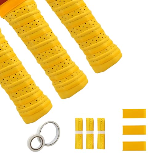 Pickleball Grip Tape 3pcs Overgrip Pickleball Paddle Grip Tape with Raised Ridge Replacement Grip Wrap Accessory for Pickleball Paddle Handle - color: Yellow