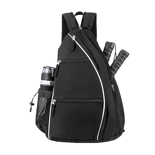 Personalized Pickleball Bag - Custom Paddle Backpack with Name or Logo, Crossbody Reversible Sling for Men & Women with Fence Hook and Water Bottle Holder - color: Black