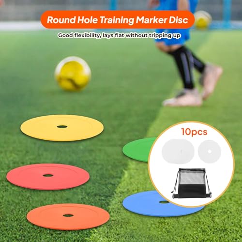 predolo 10Pcs Flat Cones Markers Non Slip with Storage Bag Plates Flat Discs for Soccer Agility Football Speed Sports, White