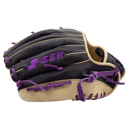 SSK Z5 Craftsman Infield Baseball Glove – 11.25” - 11.5” - 11.75” - 12” – Right & Left Hand Throw - color: Black/Camel/Purple - I Web, size: 11.5" - Right Hand Throw