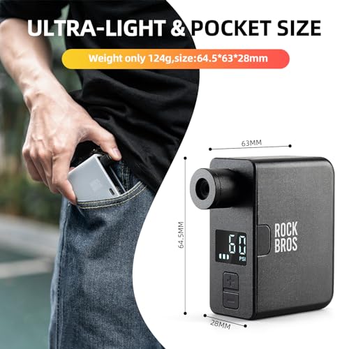 ROCKBROS LED Screen Electric Mini Bike Pump PRO, Max 120 PSI with Gauge, Auto Stop Bicycle Pump Tire Inflator Air Pump for E-Bike, MTB, and Road Bike