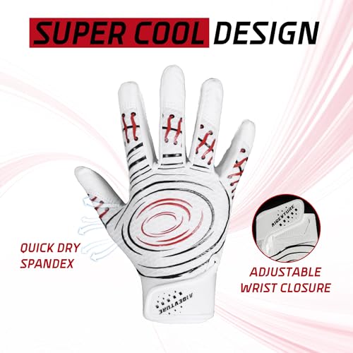 AIGEVTURE Baseball Bating Gloves Adult Youth Baseball Softball Batting Gloves Adult Kids Boys Girls - color: White and Red, size: Kids Large