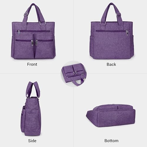 VOLGANIK ROCK Canvas Tote Bag Waterproof Nylon Multi Pocket Shoulder Bags Laptop Work Bag Teacher Purse Handbag for Women Men - color: Purple 2