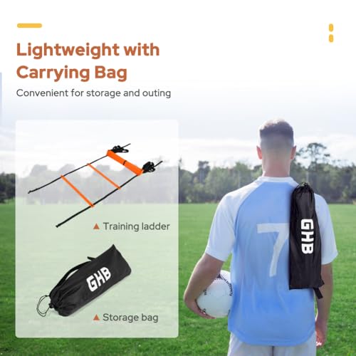 GHB Pro Agility Ladder Agility Training Ladder Speed 12 Rung 20ft with Carrying Bag - color: Orange