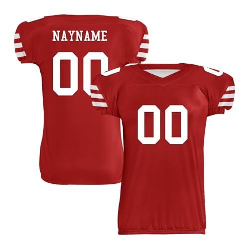 Youth Football Practice Jersey, Custom Blank Kids Practice Football Uniform Sportswear for Boys Training Games - color: Red Gold White