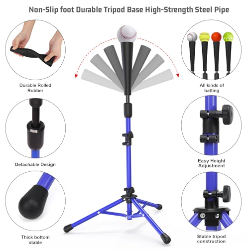 BaseGoal Batting Tee Baseball Tee,Softball Travel Portable Tee Tripod Stand Rubber Tee for Batting Training Practice with Carrying Bag - color: Blue, style: New Tee