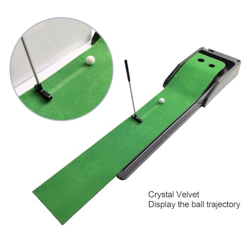 Desktop Club Putter Trainer, Automatic Return Putting Practice Set, Indoor Golf Training Aid with Rubber Base and Green Velvet Surface, Portable Club Ball Putting Mat for Home Offi