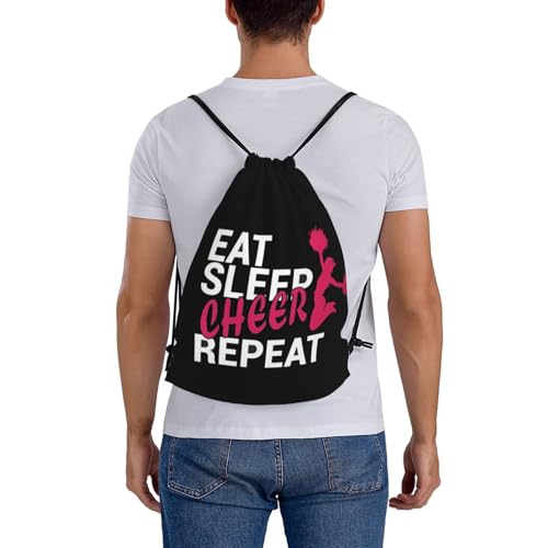 Eat Sleep Cheer Repeat Unisex Drawstring Backpack Bag Sport Gym Travel Swim Sackpack - color: Eat Sleep Cheer Repeat