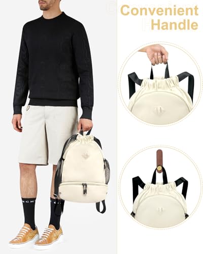 RHDZO Drawstring Backpack Gym Backpack with Shoe Compartment for Men Women String Sports Bag with Wet Pocket Cinch Swim Beach Bag, Large Beige - color: Large Beige