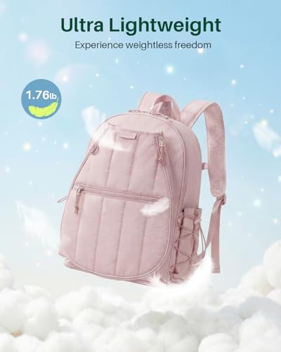Quilted Tennis Gym Backpack for women Tennis Bag Holds 2 Rackets with Top Panel & Ventilated Shoe Compartment Sports Duffle Bags with Wet Pocket & Fence Hook - color: Pink