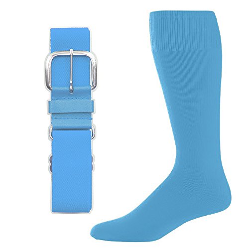 SteelLocker Baseball/Softball Belt & Sock Combo - color: Columbia Blue, size: Small (Youth 12-5, Ladies 4-7)