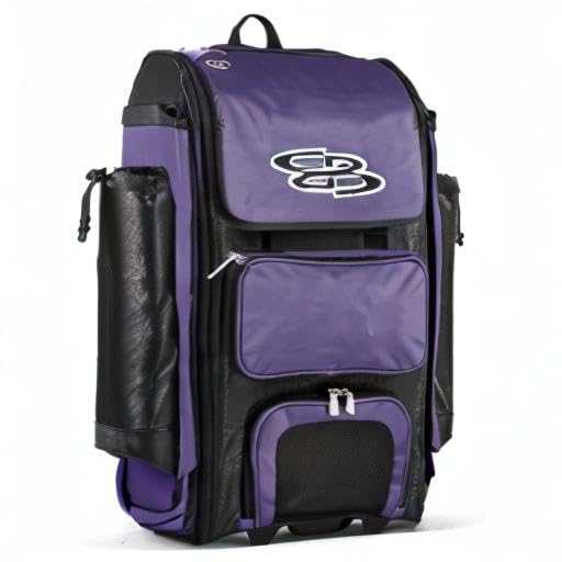 Boombah Catchers Superpack Hybrid Rolling Bat Bag - Multiple Colors - Wheeled & Backpack Version - color: Black/Purple