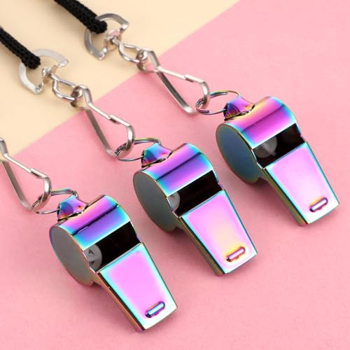 JJUNW 4 Pcs Coaches Whistle with Lanyard, Colorful Teacher Whistle Sports Stainless Steel Whistles, Basketball Whistles Loud Crisp Sound for Teachers, Coaches, Referees, Emergency