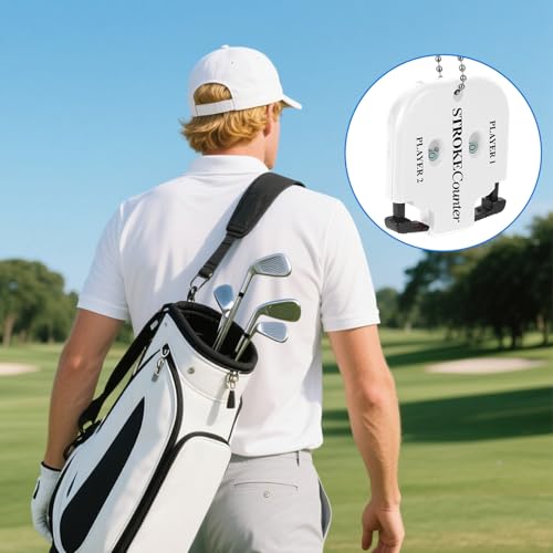 2pcs Golf Stroke Counters, Portable Score Keeper with Hanging Rope Mini Square Design 2 Player Stroke Counter Clicker for Golf Training Competitions & Games (White)