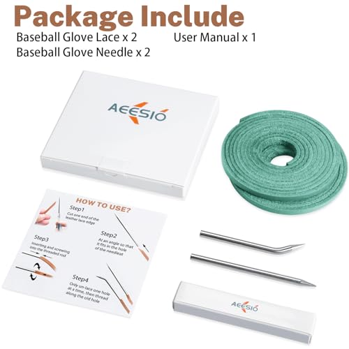 Softball Baseball Glove Lace, Mitt Lace Repair Kit Includes 2 Leather Laces and Lacing Needle for Catcher's Glove - color: Mint Green