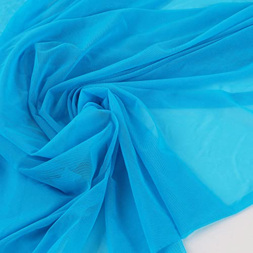 Superfine 4-Way Stretch Net Fabric Nylon Spandex Power Mesh Lightweight Sheer 60" Wide, a Continuous 5 Yards (Cyan Blue) - color: Cyan Blue