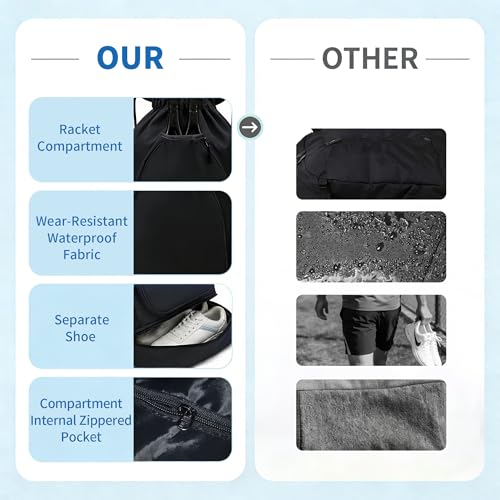 Pickleball Bag with Shoe Compartment & Water Bottle Pocket, Adjustable Pickleball Equipment Backpack for 2 Paddles, Large Capacity Pickle Ball Paddle Bag for Women & Man, Black