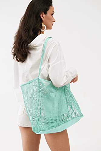 HOXIS Mesh Beach Tote Womens Shoulder Handbag - color: Ice Blue