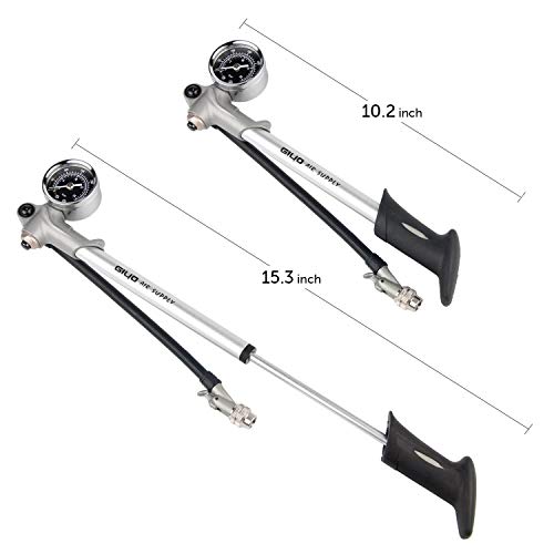 GIYO Handheld High Pressure Shock Pump (300 PSI Max), Silver for Fork & Rear Suspension, Lever Lock on Nozzle No Air Loss