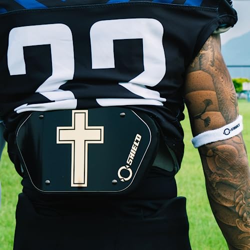O Shield Golden Cross Chrome Football Back Plate, Lower Back Pads for Football Players, Rear Protector, Cross Series - size: Adult (Weight more than 180 Pounds), style: Golden Cross