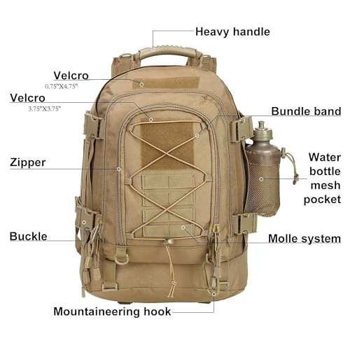 Miramrax Tactical Backpack Military Hiking Daypack - Molle Backpack for Men 3 Day Assault Pack Bug Out Bag for Camping Travel Army Hunting Gym Rucksack Survival (Coyote) - color: Coyote
