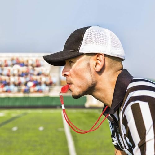 Red Emergency Whistles with Lanyard, Loud Crisp Sound Plastic Whistles Bulk Ideal for Outdoor Sport,Lifesaving,and Officials