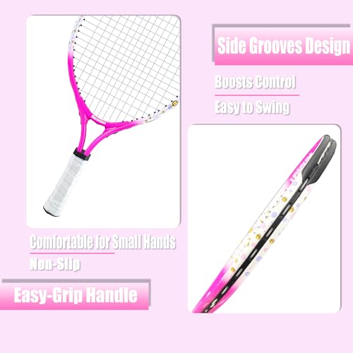 Senston Kids Tennis Racket Set (17 & 23 Inch) - 1 Pack Junior Tennis Racquet, Lightweight Aluminum Frame, Includes Cover - color: pink, size: 17 inch