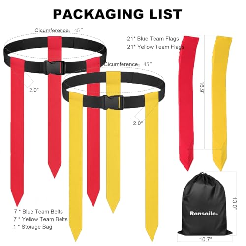 Flag Football Belts, Flag Football Set for Adults Kids Youth and Family, Adjustable Flag Football Flags for 14 Players with 42 Flags, Sports Training Competition