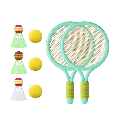 2 Pieces Tennis Rackets Kids Badminton Sets Tennis Racquets Shuttlecocks Portable EVA PVC Material Lightweight Comfortable Grip Suitable for Playgroun - color: Green