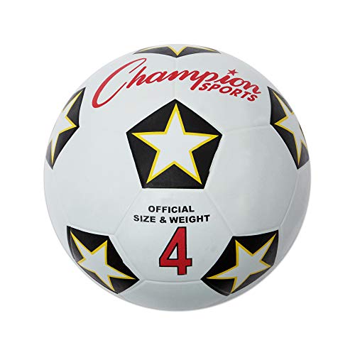 Champion Sports Rubber Cover Soccer Ball - color: White/Black/Red, size: Size 4