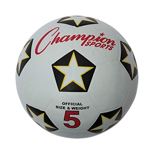 Champion Sports Rubber Cover Soccer Ball - color: White/Black/Red, size: Size 5
